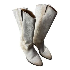 Zodiac Womens Size 6.5M Boho‎  Cream Beige  Leather Western Cowboy Boots Vtg